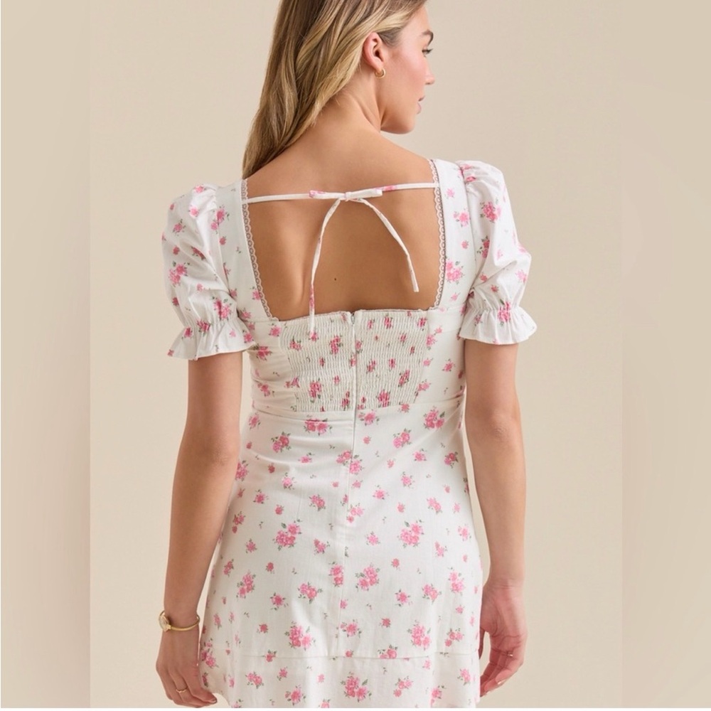 Altar’d State NWOT‎ Lucia Mini Dress size XL White Puff Sleeve Ditsy Floral - Picture 2 of 16